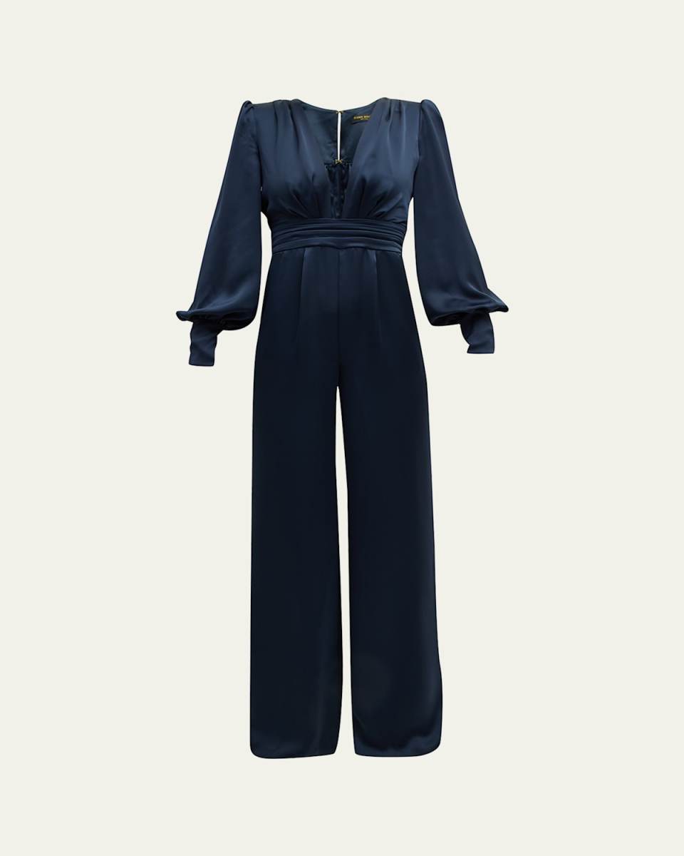 Madelane Pleated Deep V-Neck Jumpsuit